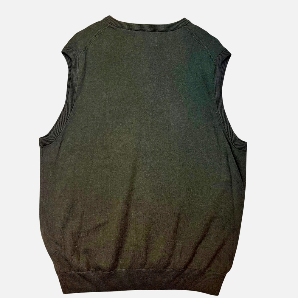 Chaps Green Cotton Knit V-Neck Sweater Vest Men's Large Classic Preppy L - Picture 3 of 5